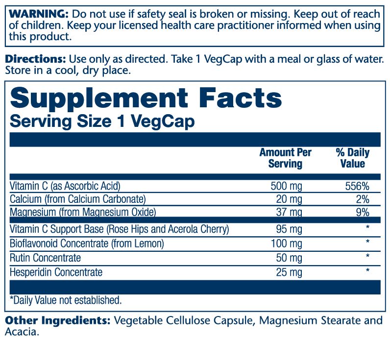 Solaray - Vitamin C Buffered w Rose hips 500mg - 100 Capsules