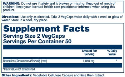 Solaray - Dandelion Root - 100 Capsules
