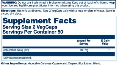 Solaray - Nettles Leaves - 100 Capsules