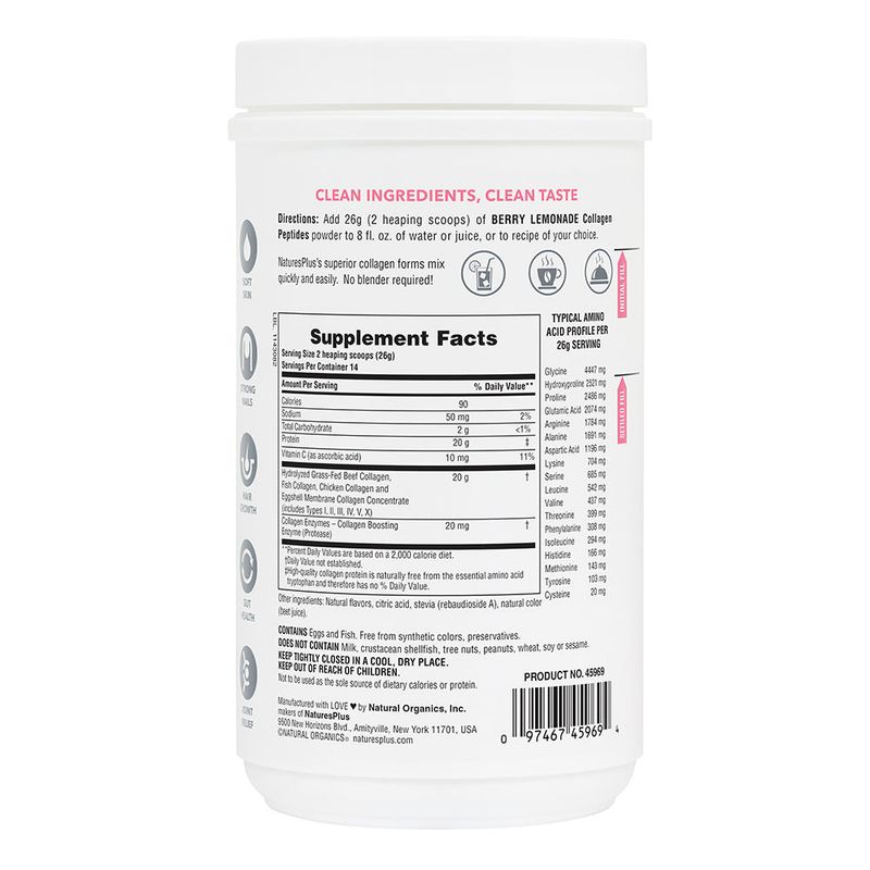 Natures Plus - Collagen Peptides Berry Lemonade - 364 grams