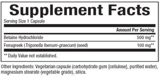 Natural Factors - Betaine Hcl 500 mg W 100 mg Fenugreek - 90 Capsules