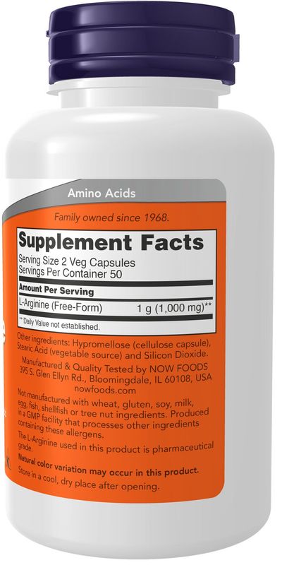 Now - Arginine 500mg - 100 Capsules