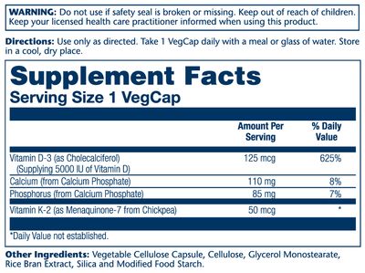 Solaray - Vit D3&amp;K2 5000IU (125mcg/50mcg) - 60 vegcap