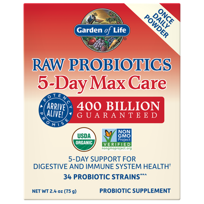 Garden of Life - Raw Probiotics 5 Day Max Care 400 Billion Cfu - 2.4 oz powder Garden of Life - Raw Probiotics 5 Day Max Care 400 Billion Cfu - 2.4 oz powder
