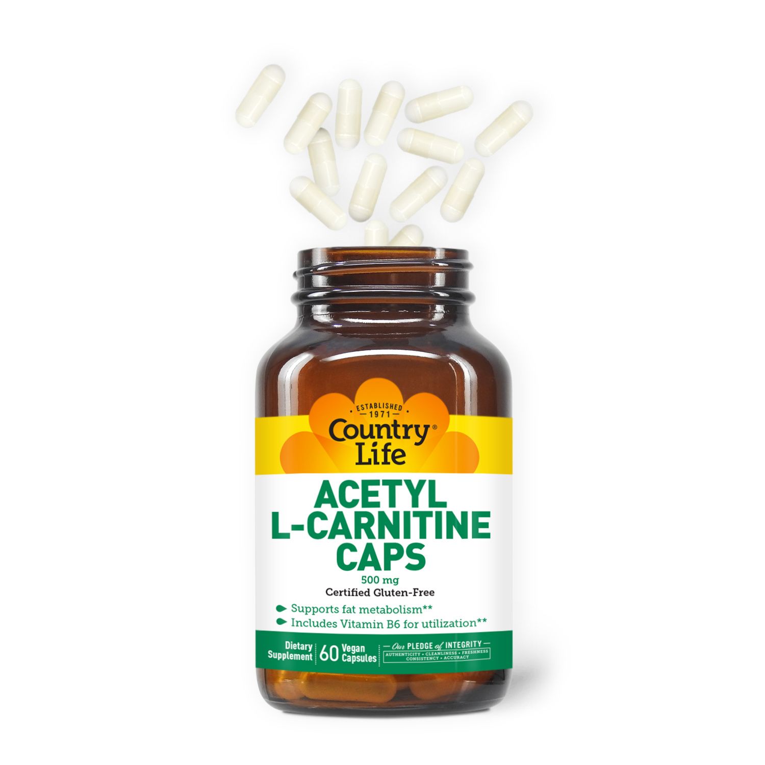 Country Life - Acetyl L-Carnitine Caps 500 mg - 60 Veg Capsules