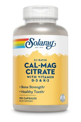 Solaray - Cal-Mag Citrate Plus D3 K2 - 180 Capsules Solaray - Cal-Mag Citrate Plus D3 K2 - 180 Capsules