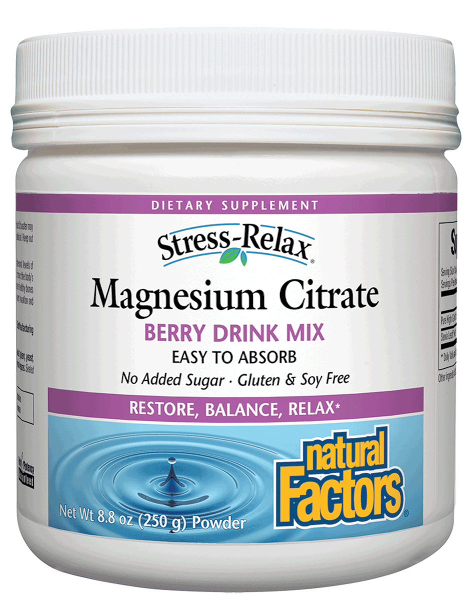 Natural Factors - Stress-Relax Magnesium Citrate Powder Tropical Drink Mix - 8.8 oz