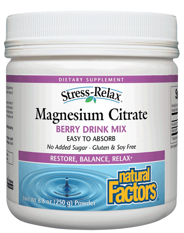 Natural Factors - Stress-Relax Magnesium Citrate Powder Tropical Drink Mix - 8.8 oz