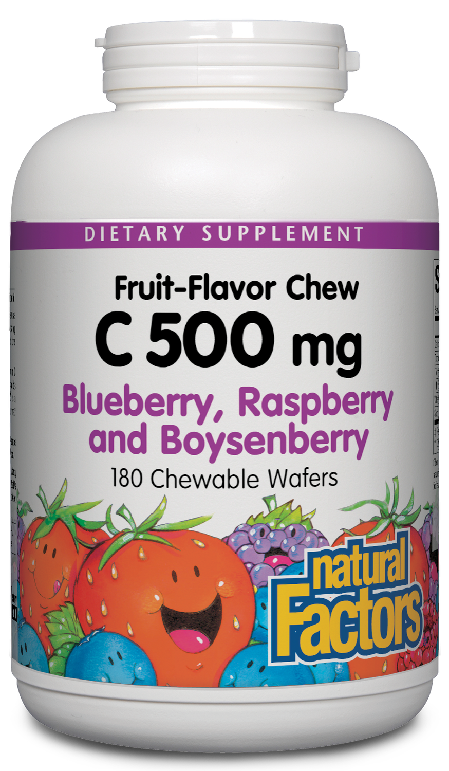 Natural Factors - C 500 mg Natural Fruit Chews Blueberry Raspberry &amp; Boysenberry - 180 Tablets