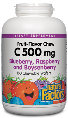 Natural Factors - C 500 mg Natural Fruit Chews Blueberry Raspberry &amp; Boysenberry - 180 Tablets