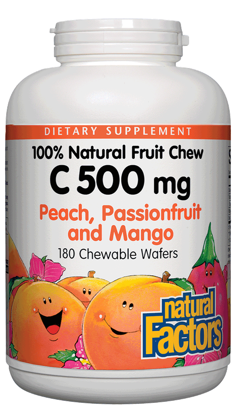 Natural Factors - C 500 mg Natural Fruit Chews Peach Passionfruit &amp; Mango - 180 Tablets