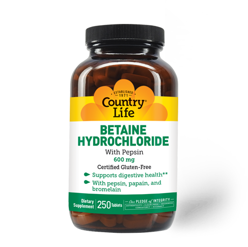 Country Life - Betaine Hydrochloride 600 mg - 250 Tablets
