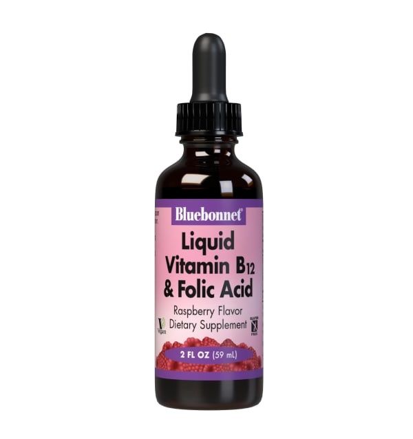 Bluebonnet - Liquid Vitamin B-12 &amp; Folic Acid Natural Raspberry - 2 oz