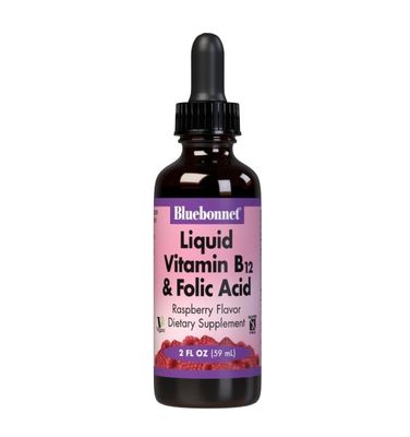 Bluebonnet - Liquid Vitamin B-12 &amp; Folic Acid Natural Raspberry - 2 oz