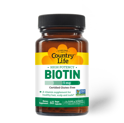 Country Life - Biotin High Potency Gluten Free 5 mg - 60 Veg Capsules