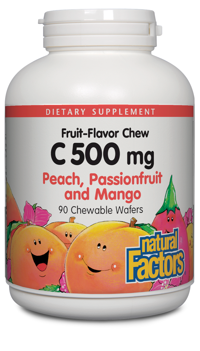 Natural Factors - C 500 mg Natural Fruit Chews Peach Passionfruit &amp; Mango - 90 Tablets