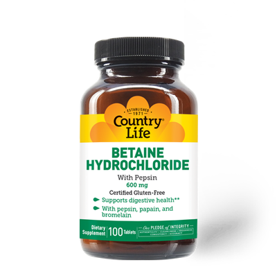 Country Life - Betaine Hydrochloride 600 mg - 100 Tablets Country Life - Betaine Hydrochloride 600 mg - 100 Tablets