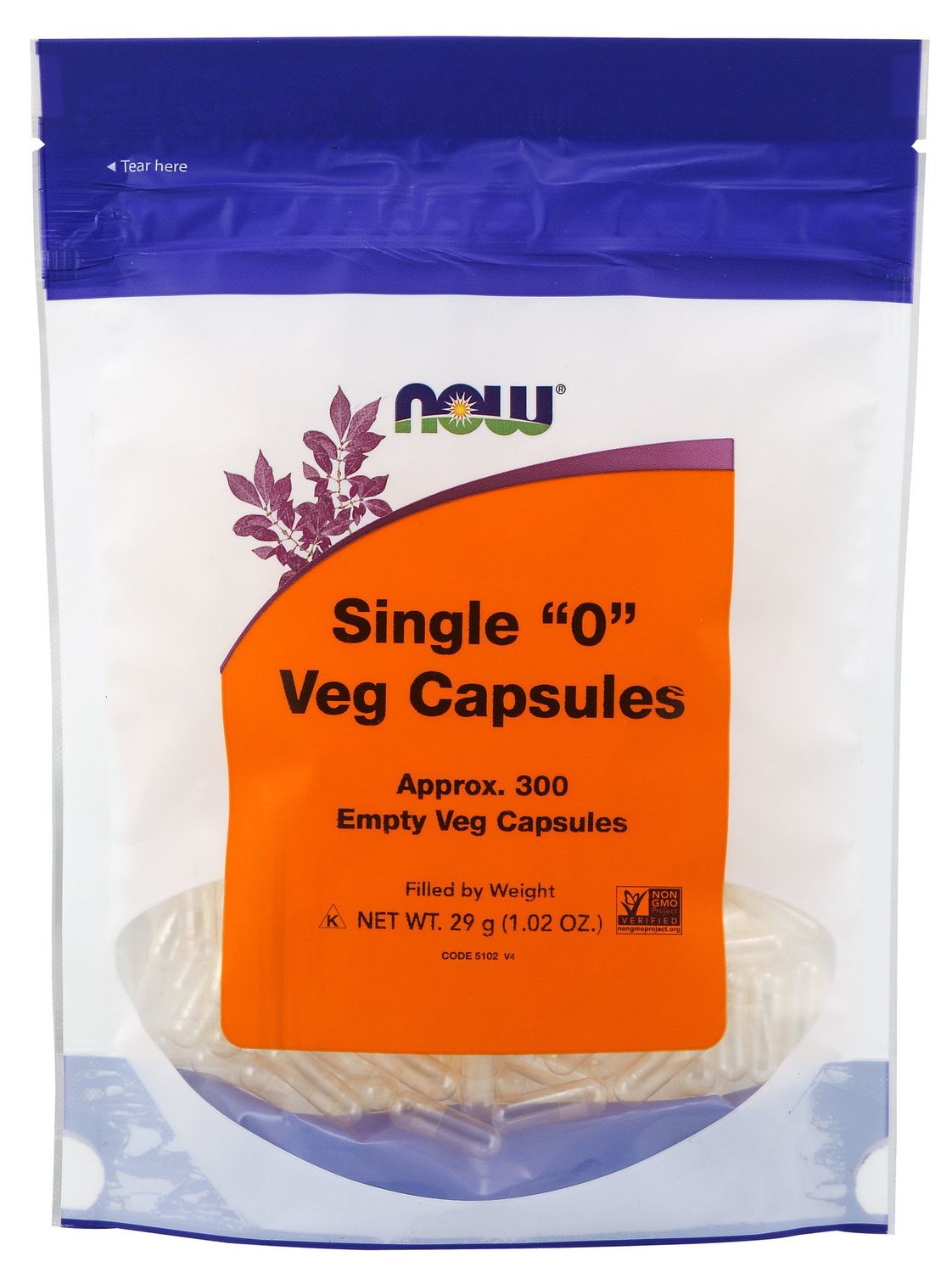 Now - Single "0" Veg Capsules - 300 Capsules
