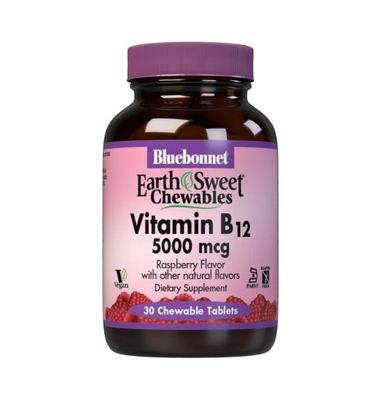 Bluebonnet - Earthsweet Chewables Vitamin B-12 5000 mcg Raspberry - 30 Tablets