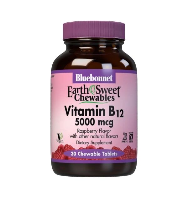 Bluebonnet - Earthsweet Chewables Vitamin B-12 5000 mcg Raspberry - 30 Tablets