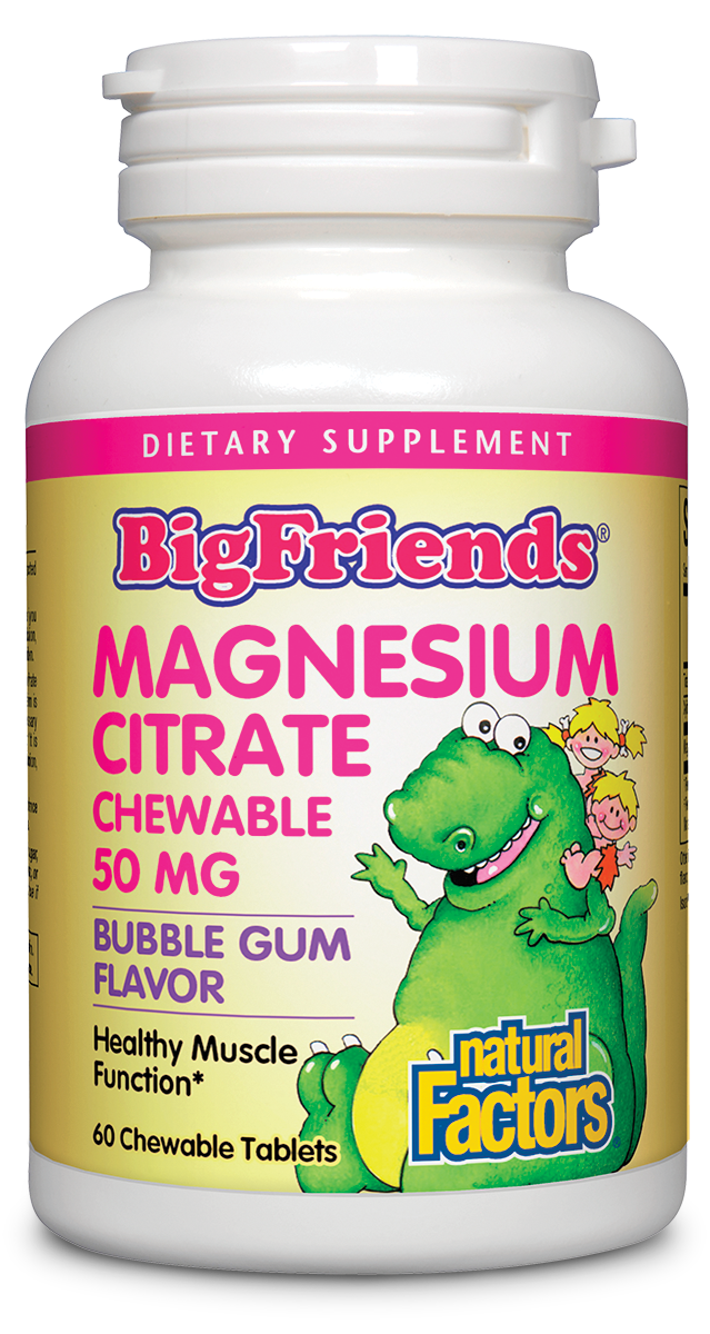 Natural Factors - Bigfriends Magnesium Citrate 50 mg Chewable - Bubble Gum - 60 Tablets