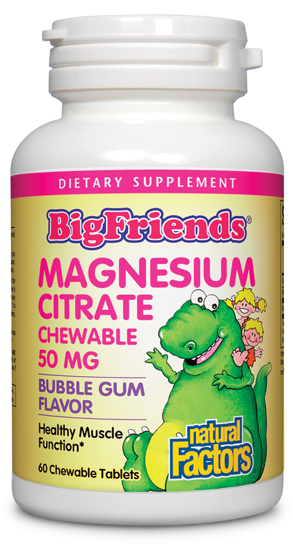 Natural Factors - Bigfriends Magnesium Citrate 50 mg Chewable - Bubble Gum - 60 Tablets