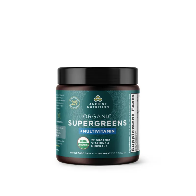 Ancient Nutrition - Organic Supergreens  + Multivitamins - 12 Servings