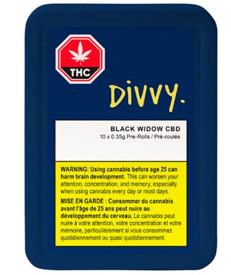 Black Widow CBD/THC,  Divvy(10x0.35g) Pre-Rolls