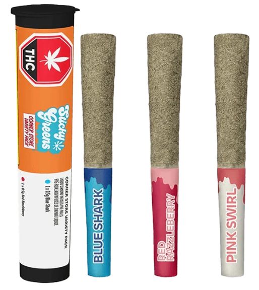 Corner Store Variety Pack, Sticky Greens (3x0.5g) Kief Coated Liquid Diamond Infused Pre-Rolls