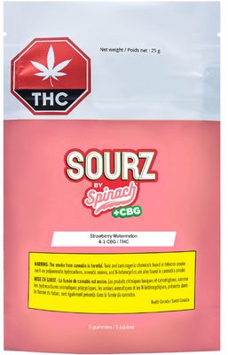 Strawberry Watermelon 4:1 CBG:THC, SOURZ by Spinach (5pk) Soft Chews