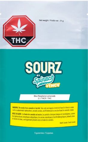 Blue Raspberry Lemonade THC+THCV, SOURZ by Spinach (5/pk) Soft Chews