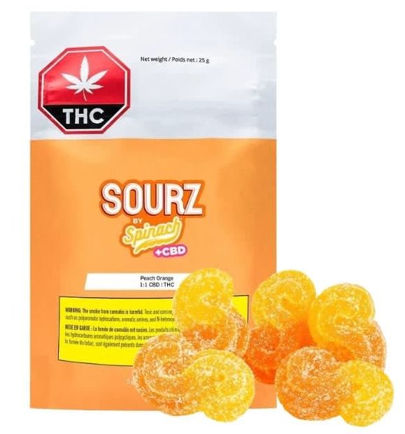 Peach Orange 1:1, SOURZ by Spinach (5/pk) Soft Chews