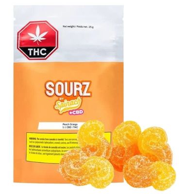 Peach Orange 1:1, SOURZ by Spinach (5/pk) Soft Chews