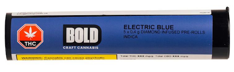 Electric Blue, Bold (5x0.4g) Diamond Infused Pre-Rolls