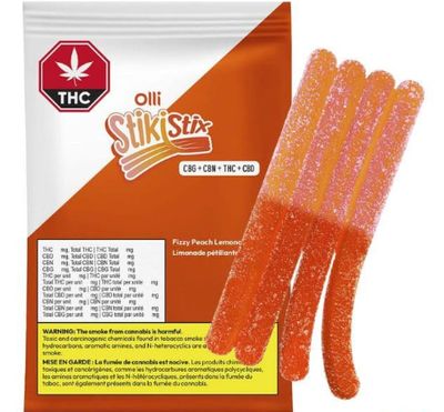 Fizzy Peach Lemonade 1:1:1:1 CBG/CBN/THC/CBD (1x10g Soft Chew), Olli StikiStix