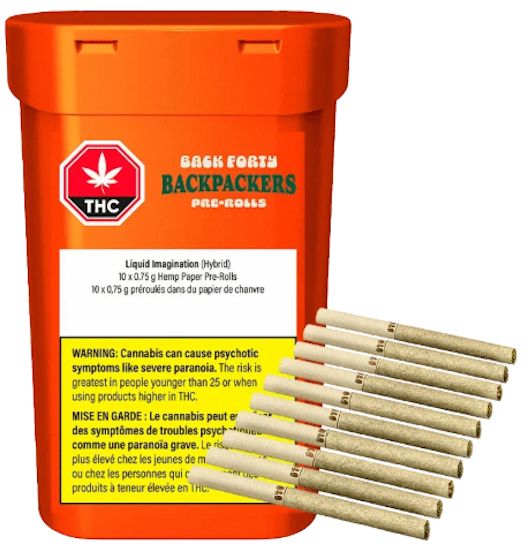 Backpackers Liquid Imagination (10x0.75g) Prerolls, Back Forty