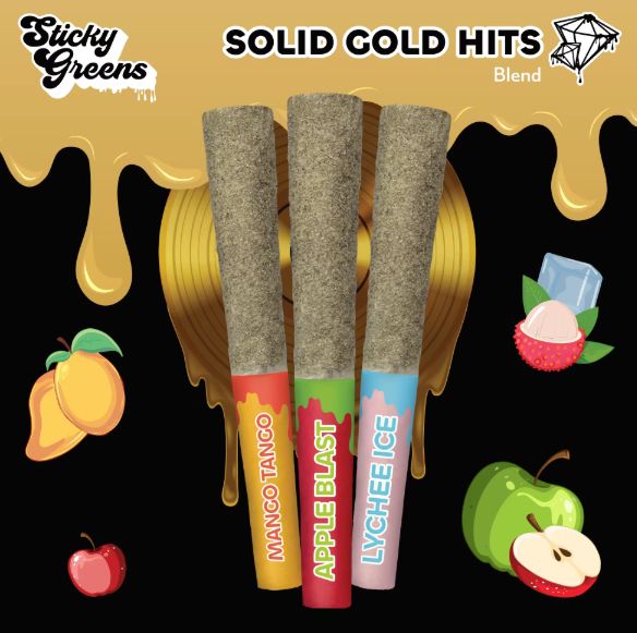 Solid Gold Hits Kief Coated Liquid Diamond, Sticky Greens (3x0.5g) Infused Pre-Rolls