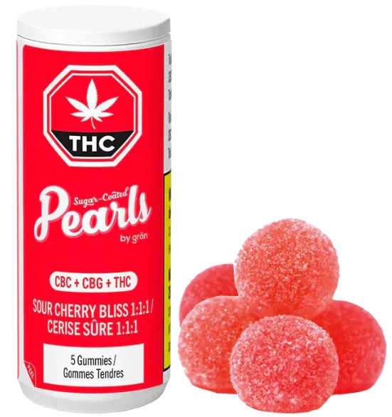 Sour Cherry Bliss 1:1:1 CBC/CBG/THC, Pearls by gron (5pk) Soft Chews