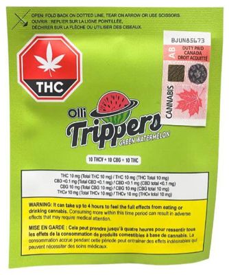 Green Watermelon 1:1:1 THCV/CBG/THC Taffy, Olli Trippers (7g) Taffy