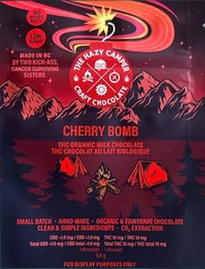 Cherry Bomb Organic Milk Chocolate THC 10mg 5.5g chocolate, The Hazy Camper