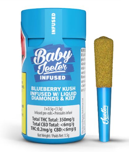 Blueberry Kush Liquid Diamond Infused, Jeeter (3x0.5g) Infused Pre-Rolls