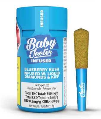Blueberry Kush Liquid Diamond Infused, Jeeter (3x0.5g) Infused Pre-Rolls