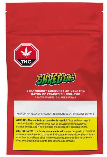 Strawberry Sunburst CBG+THC, Shred'ems (4/pk) Soft Chews