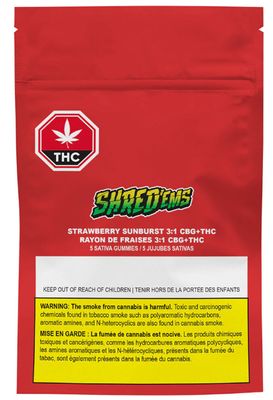 Strawberry Sunburst CBG+THC, Shred'ems (4/pk) Soft Chews