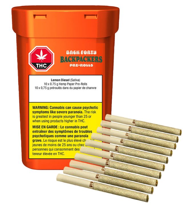Backpackers Lemon Diesel (10x0.75g) Pre-Rolls, Back Forty