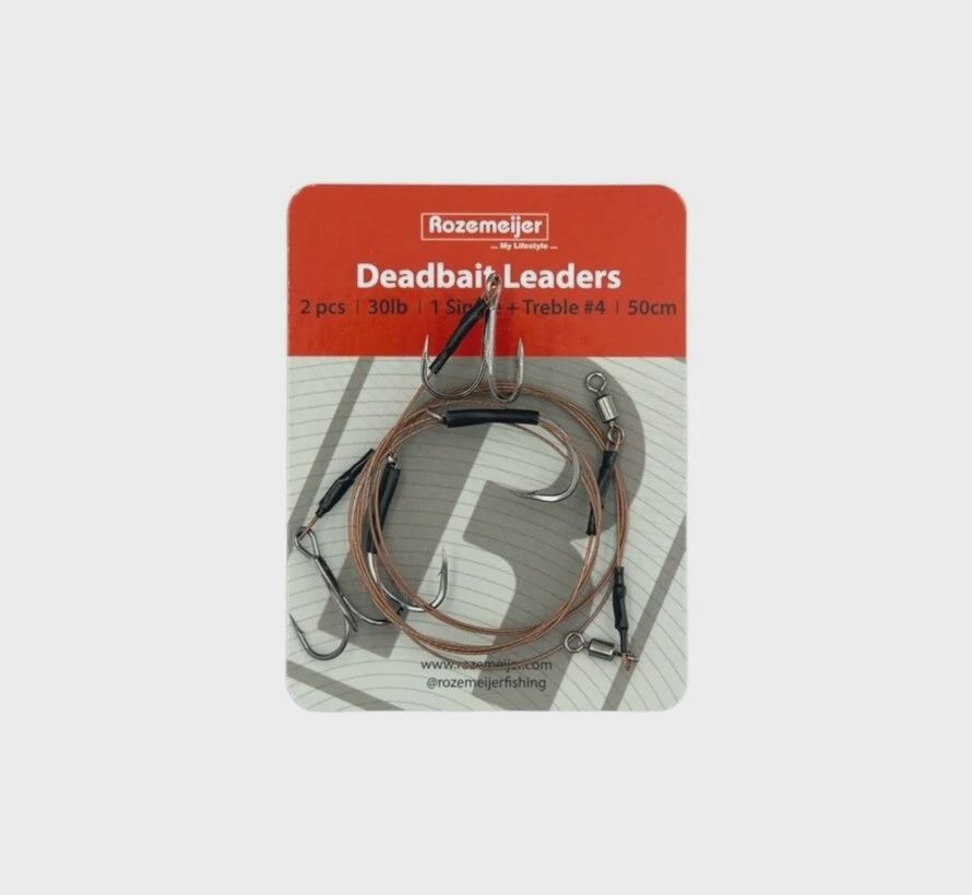 Rozemeijer Deadbait Leaders 1x single + #4 treble 50 cm 30lb 2pcs
