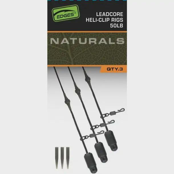 Fox Edges Naturals Heli-Clip Rigs 50lb Leadcore 3 pcs