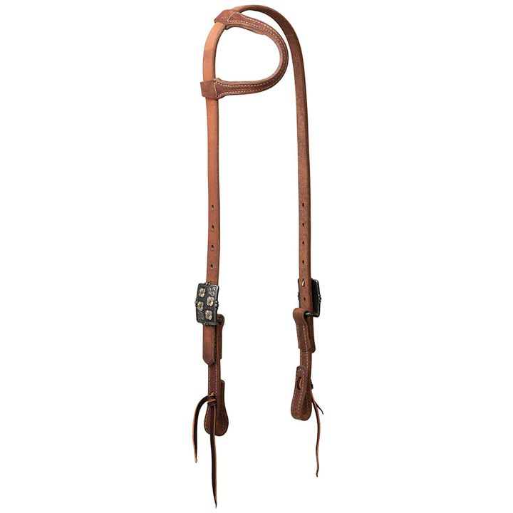 **Weaver Protack Single Ear Headstall w/Designer Hardware - Silver Flower