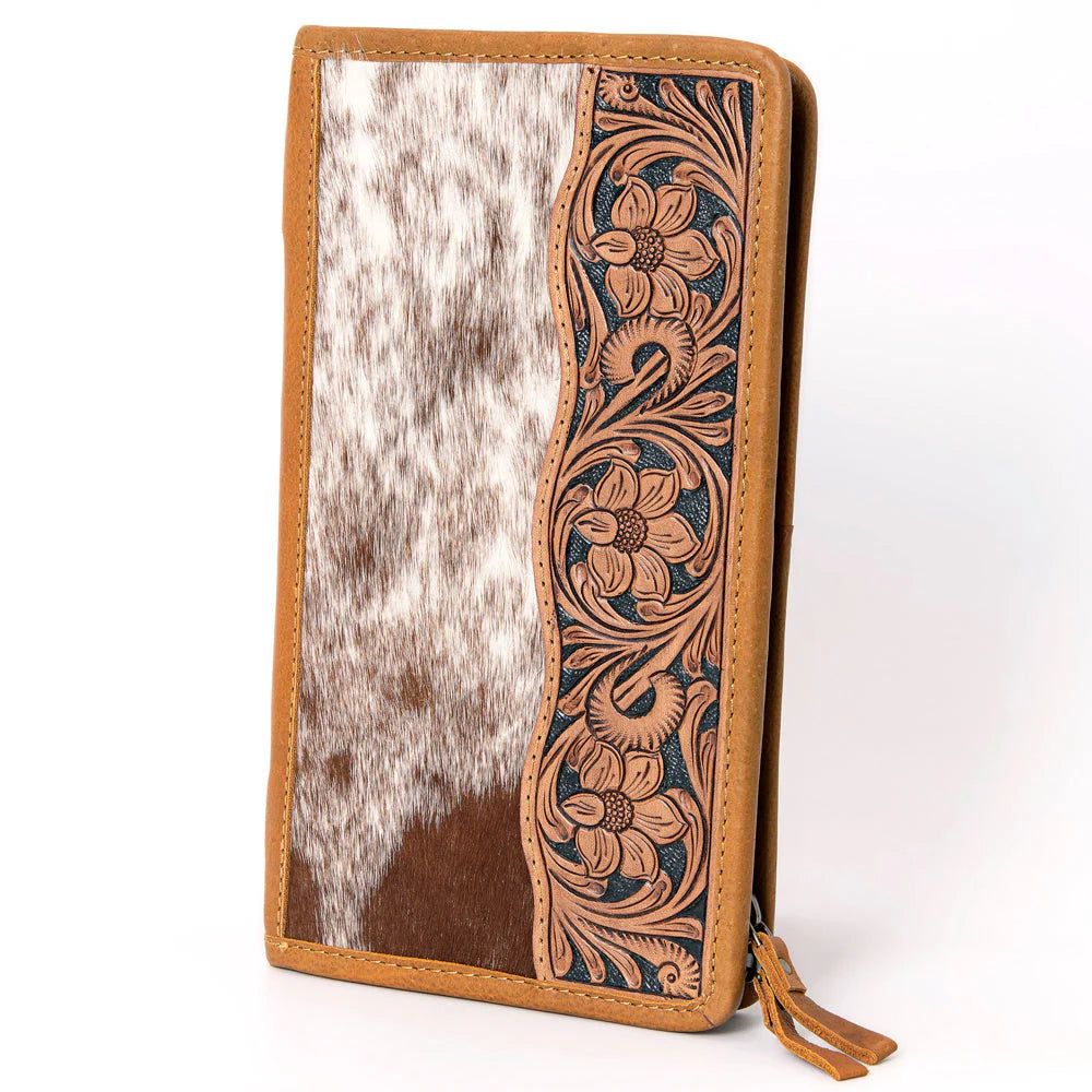 American Darling Hair On Cowhide &amp; Tooled Leather Zip Jewelry Case