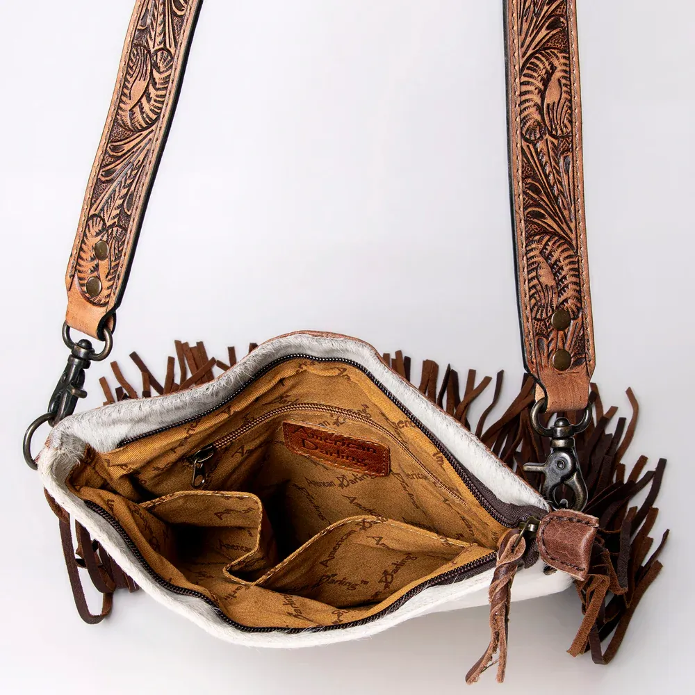 American Darling Hand Tooled Large Crossbody Purse with Fringes - Roper Design